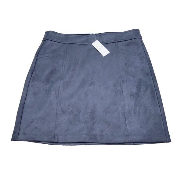 LOFT Womens Blue Faux Suede Mini Skirt w/ Front Pockets Back Zip Size 6 NWT - Picture 1 of 13